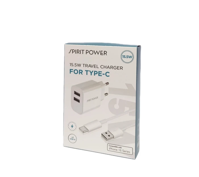 מטען קיר שתי יציאות USB עם כבל TYPE-C 3.1A