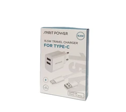 מטען קיר שתי יציאות USB עם כבל TYPE-C 3.1A